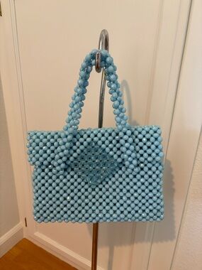 Handcrafted Light Blue Beaded Shoulder Bag